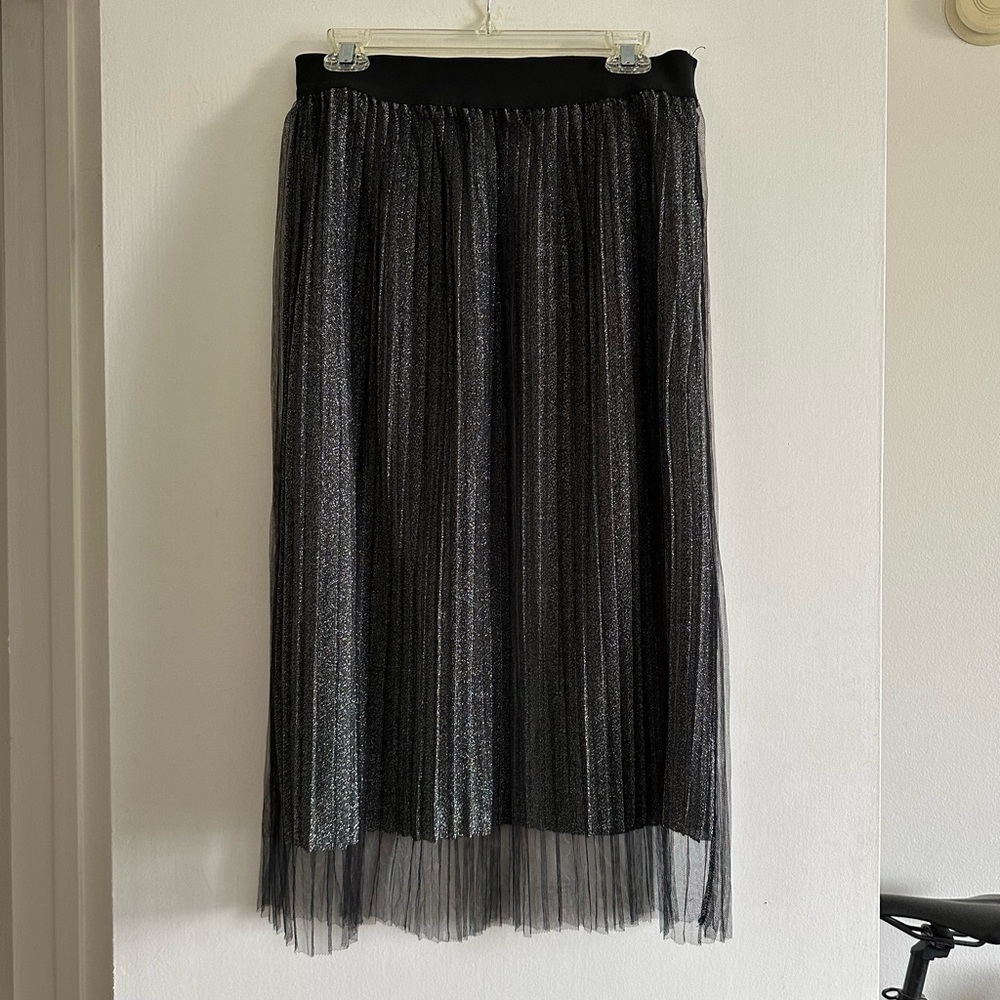 SW New York Black Sparkle Glitter Pleated Midi Skirt size Medium EUC